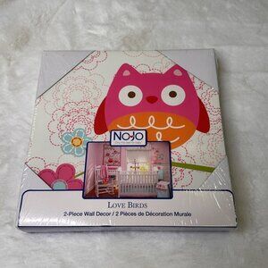NoJo Nursery Wall Decor - Owl & Bird 2-Piece Set, 10x10 in, Girls Room Art - New